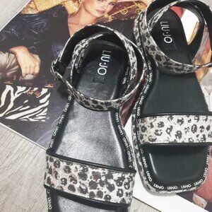 Fashion Sandals Italian LIU.JO Leopard Silver Fashion Real Leather Flat Shoes